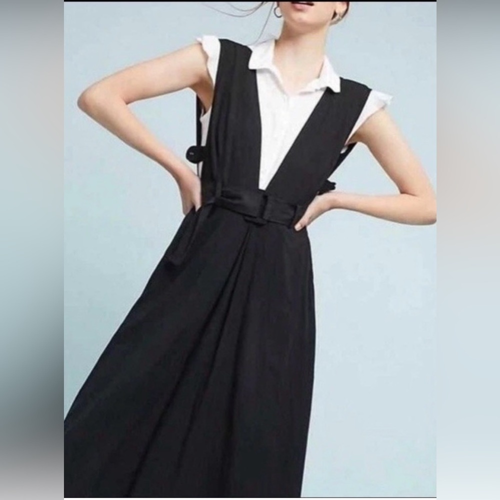 Maeve Anthropologie Black belted jumper dress